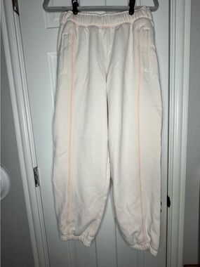 Women’s Cream Jogger Sweatpants with Orange Stitching